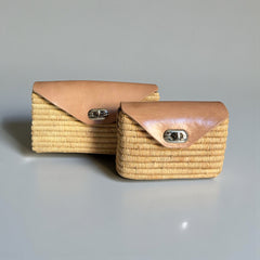 Handmade Straw & Leather Crossbody Bag - Mini Boho Purse