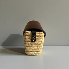 Handmade Straw & Leather Crossbody Bag - Mini Boho Purse