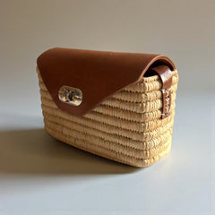 Handmade Straw & Leather Crossbody Bag - Mini Boho Purse
