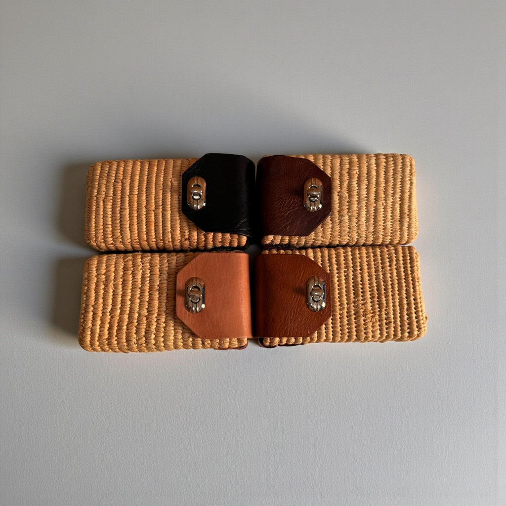 Woven Raffia Phone Bag Crossbody with Leather Flap