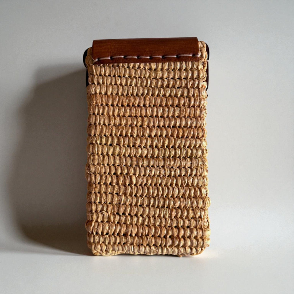 Woven Raffia Phone Bag Crossbody with Leather Flap