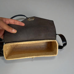 Handmade Straw & Leather Crossbody Bag - Mini Boho Purse