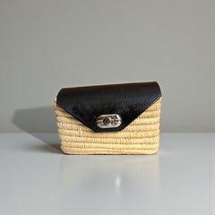 Handmade Straw & Leather Crossbody Bag - Mini Boho Purse