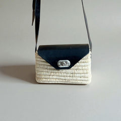 Handmade Straw & Leather Crossbody Bag - Mini Boho Purse