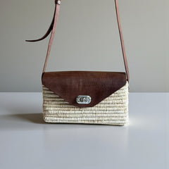 Handmade Straw & Leather Crossbody Bag - Mini Boho Purse