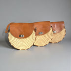 Round Raffia Leather Bag - Handmade Woven Boho Crossbody Purse
