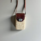 Woven Raffia Phone Bag Crossbody with Leather Flap