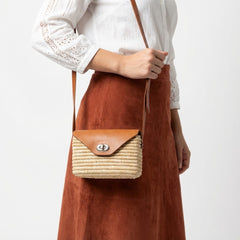 Handmade Straw & Leather Crossbody Bag - Mini Boho Purse
