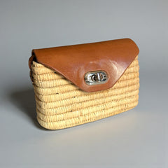 Handmade Straw & Leather Crossbody Bag - Mini Boho Purse