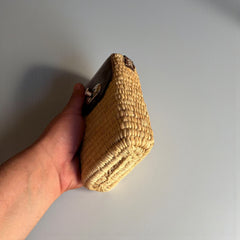 Woven Straw Phone Crossbody Bag Leather Flap Boho Case