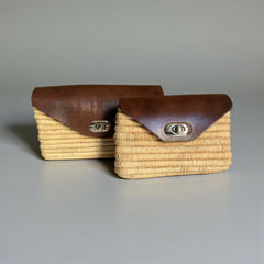 Handmade Straw & Leather Crossbody Bag - Mini Boho Purse