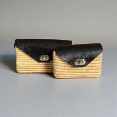 Handmade Straw & Leather Crossbody Bag - Mini Boho Purse