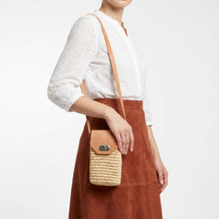 Woven Straw Phone Crossbody Bag Leather Flap Boho Case