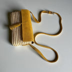 Mustard Suede & Raffia Crossbody Bag - Boho Woven Shoulder Purse