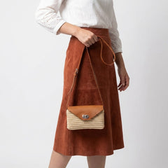 Handmade Straw & Leather Crossbody Bag - Mini Boho Purse