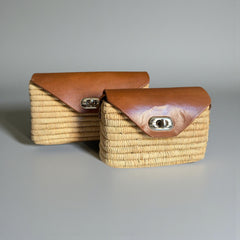 Handmade Straw & Leather Crossbody Bag - Mini Boho Purse