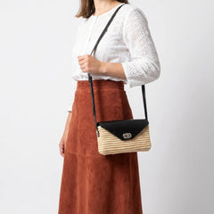 Handmade Straw & Leather Crossbody Bag - Mini Boho Purse