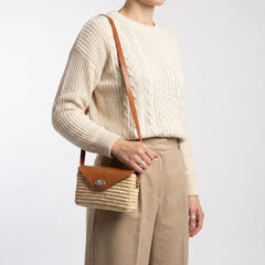 Handmade Straw & Leather Crossbody Bag - Mini Boho Purse