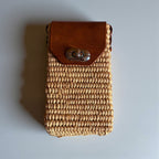 Woven Raffia Phone Bag Crossbody with Leather Flap