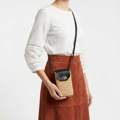 Woven Straw Phone Crossbody Bag Leather Flap Boho Case
