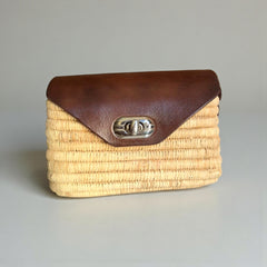 Handmade Straw & Leather Crossbody Bag - Mini Boho Purse