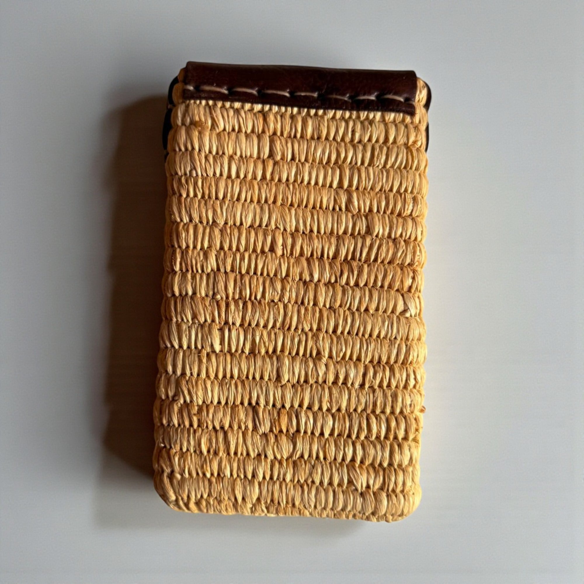 Woven Raffia Phone Bag Crossbody with Leather Flap