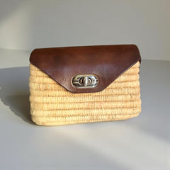 Handmade Straw & Leather Crossbody Bag - Mini Boho Purse