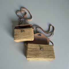 Handmade Straw & Leather Crossbody Bag - Mini Boho Purse