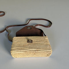 Handmade Straw & Leather Crossbody Bag - Mini Boho Purse