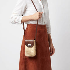 Woven Straw Phone Crossbody Bag Leather Flap Boho Case