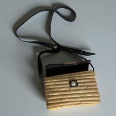 Handmade Straw & Leather Crossbody Bag - Mini Boho Purse