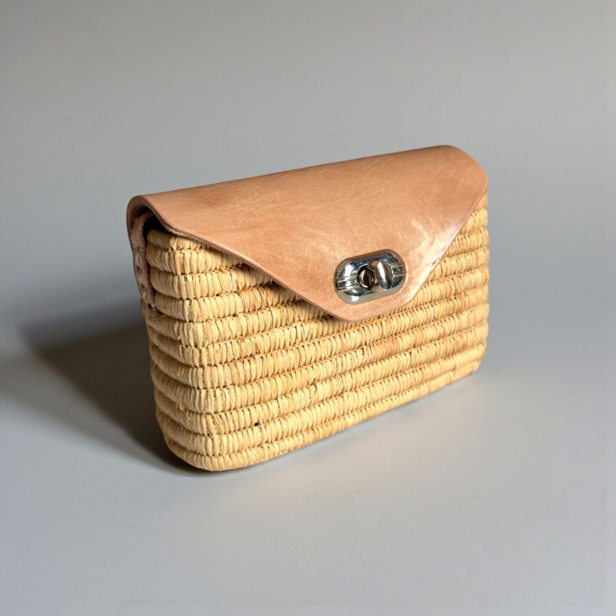 Handmade Straw & Leather Crossbody Bag - Mini Boho Purse