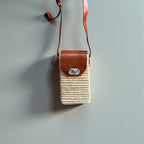 Woven Raffia Phone Bag Crossbody with Leather Flap