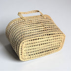 Open Weave Straw Market Basket - Natural Palm Leaf Storage Tote