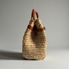 Woven Straw Market Basket Bag Leather Crossbody Tote