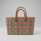 Handmade Reed Market Basket Tote with Leather Handles
