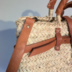 Woven Straw Tote Bag with Leather Handles & Strap - Summer Basket