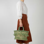 Woven Straw Tote Bag Macrame Fringe Boho Beach Basket
