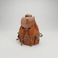 Vintage Style Leather Backpack Boho Western Rucksack with Studs