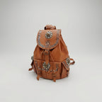 Vintage Style Leather Backpack Boho Western Rucksack with Studs