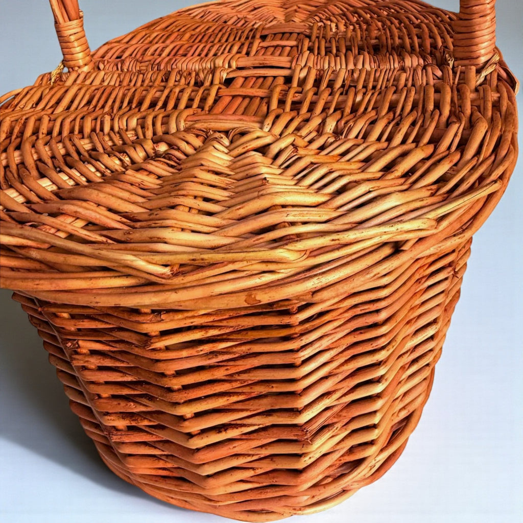 Handmade Wicker Picnic Basket with Double Lid - Oval Willow Hamper