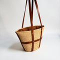 Woven Raffia Tote Bag with Leather Straps & Drawstring Lining