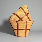 Woven Raffia Tote Bag with Leather Straps & Drawstring Lining