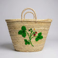 Strawberry Embroidered Straw Basket Bag - Handmade Market Tote
