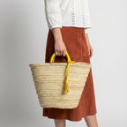 Woven Straw Market Tote with Leather Handles & Tassel
