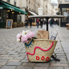 Embroidered Straw Beach Bag - Boho Abstract Market Tote