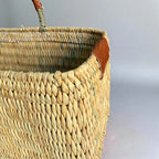 Rectangular Straw Storage Basket with Leather Handles