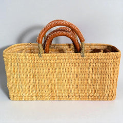 Wicker Basket Tote with Leather Handles