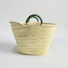 Woven Palm Leaf Market Basket Leather Handles Tassel