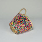 Sequin Straw Basket Mini Tote - Handmade Woven Gift Bag